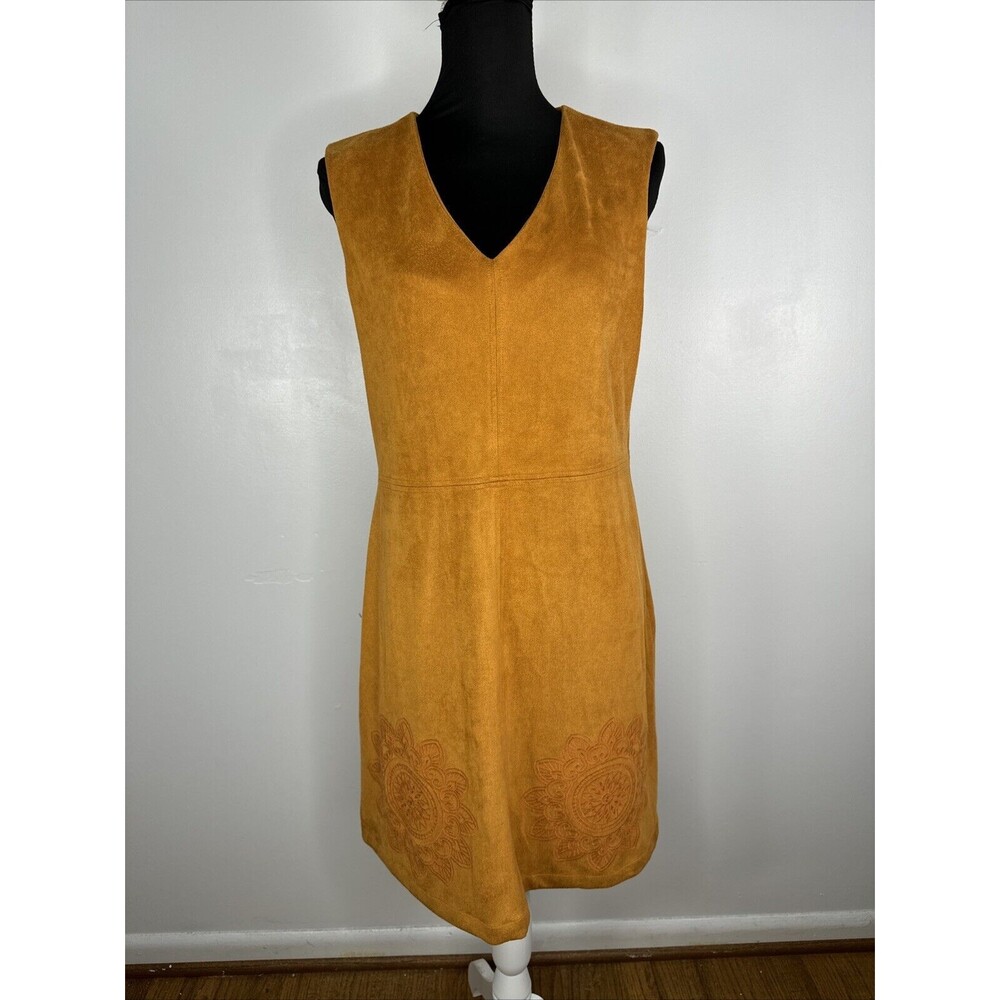 VOY Faux Suede Dress Sz Large Embroidered Boho
